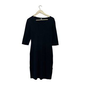 Peruvian Connection Small Sweater Dress Black Peru Cotton Knee Length Womens